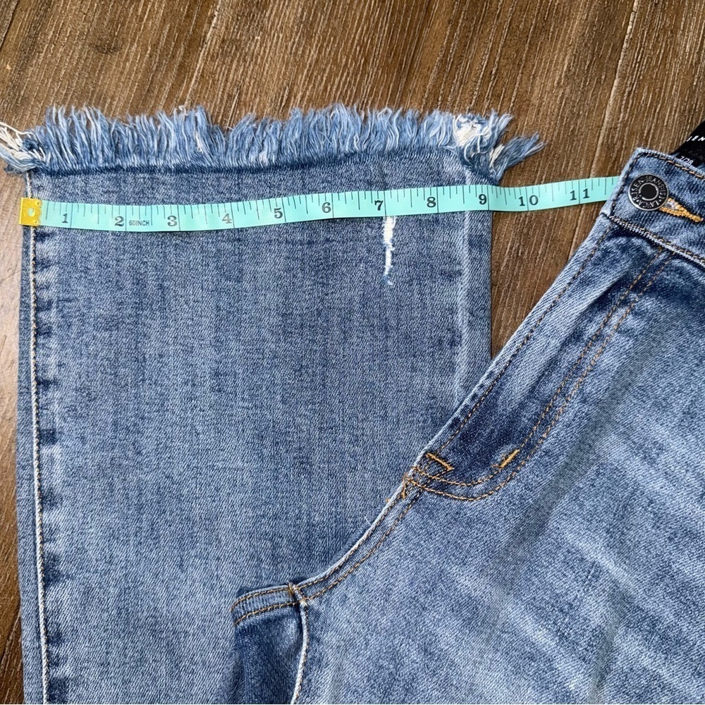 Risen High Rise Flare Jeans Frayed Hem Blue - Picture 3 of 11
